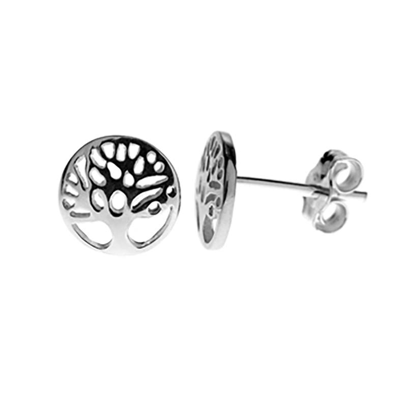 Sterling Silver Encircled Tree Of Life Stud Earrings