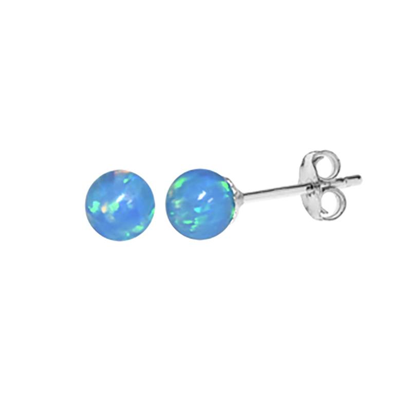 Sterling Silver And Blue Opalique Orb Stud Earrings