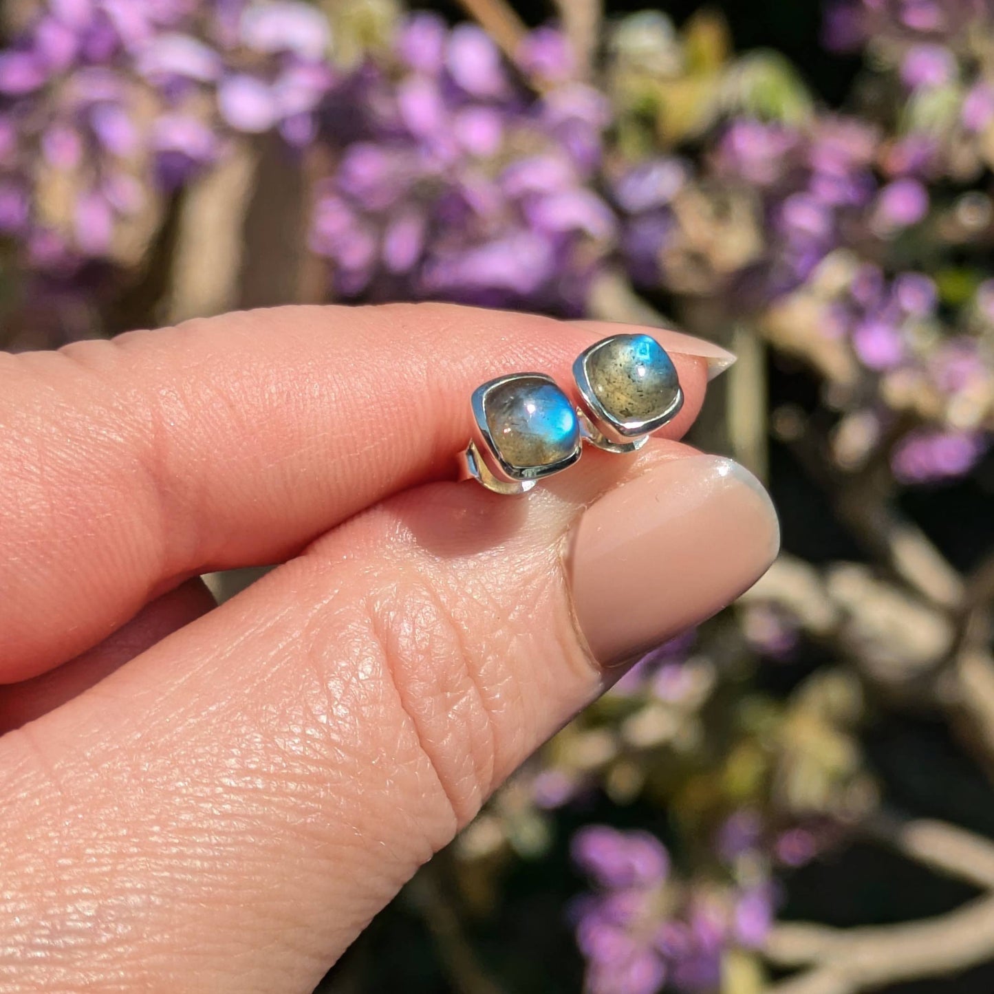 Sterling Silver Squircle Labradorite Stud Earrings | The Jewellery Stop