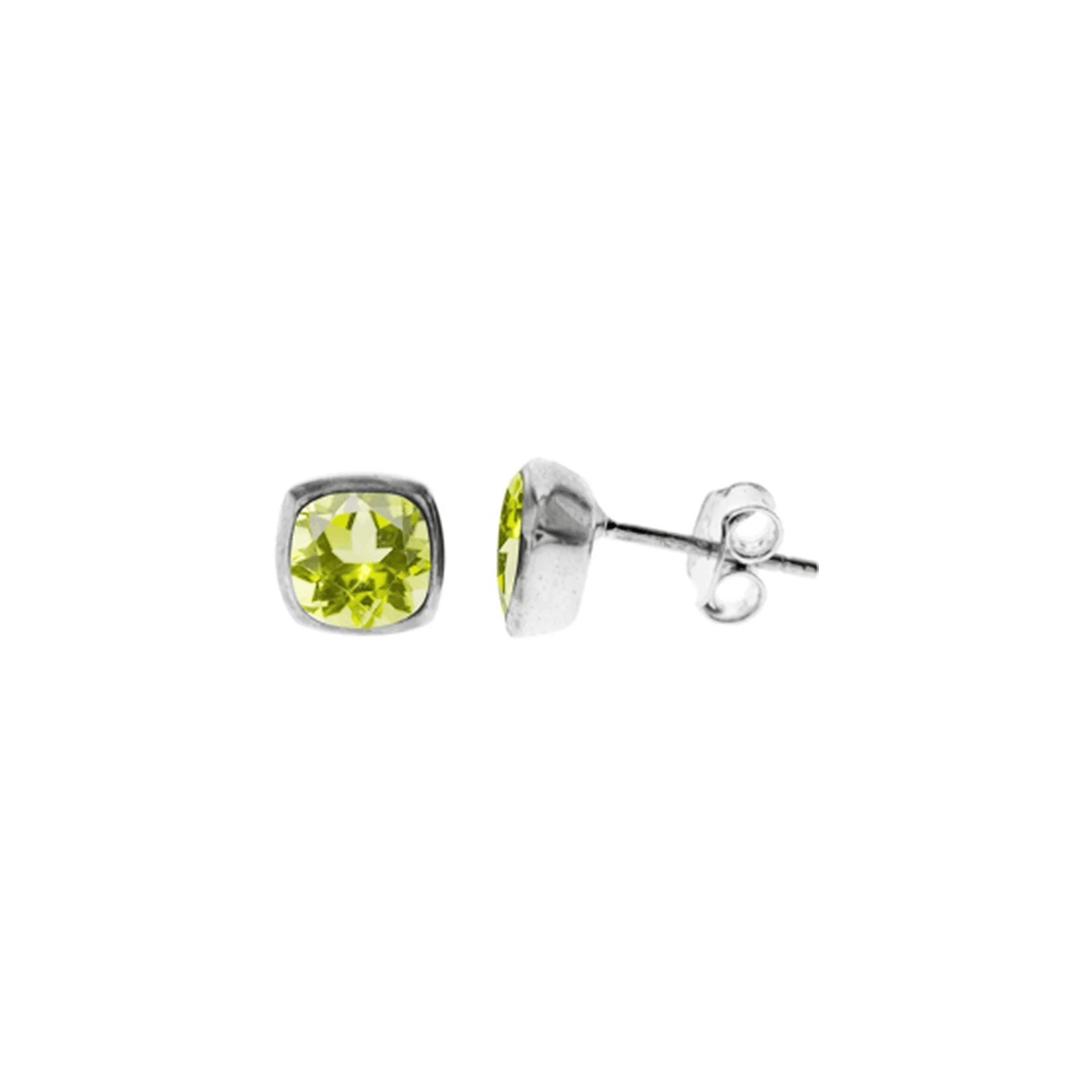 Sterling Silver Squircle Facetted Peridot Stud Earrings | The Jewellery Stop