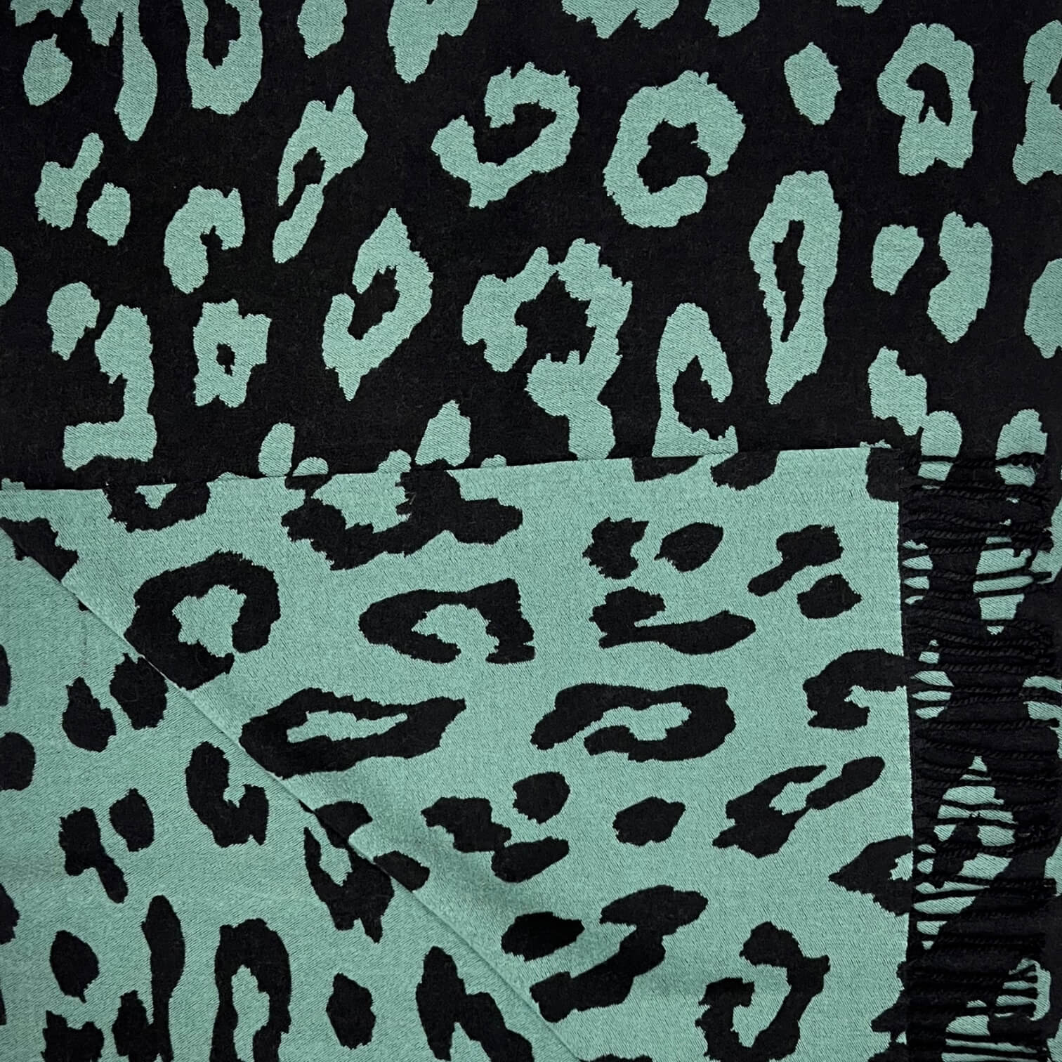 Teal Leopard Print Cashmere Blend Scarf