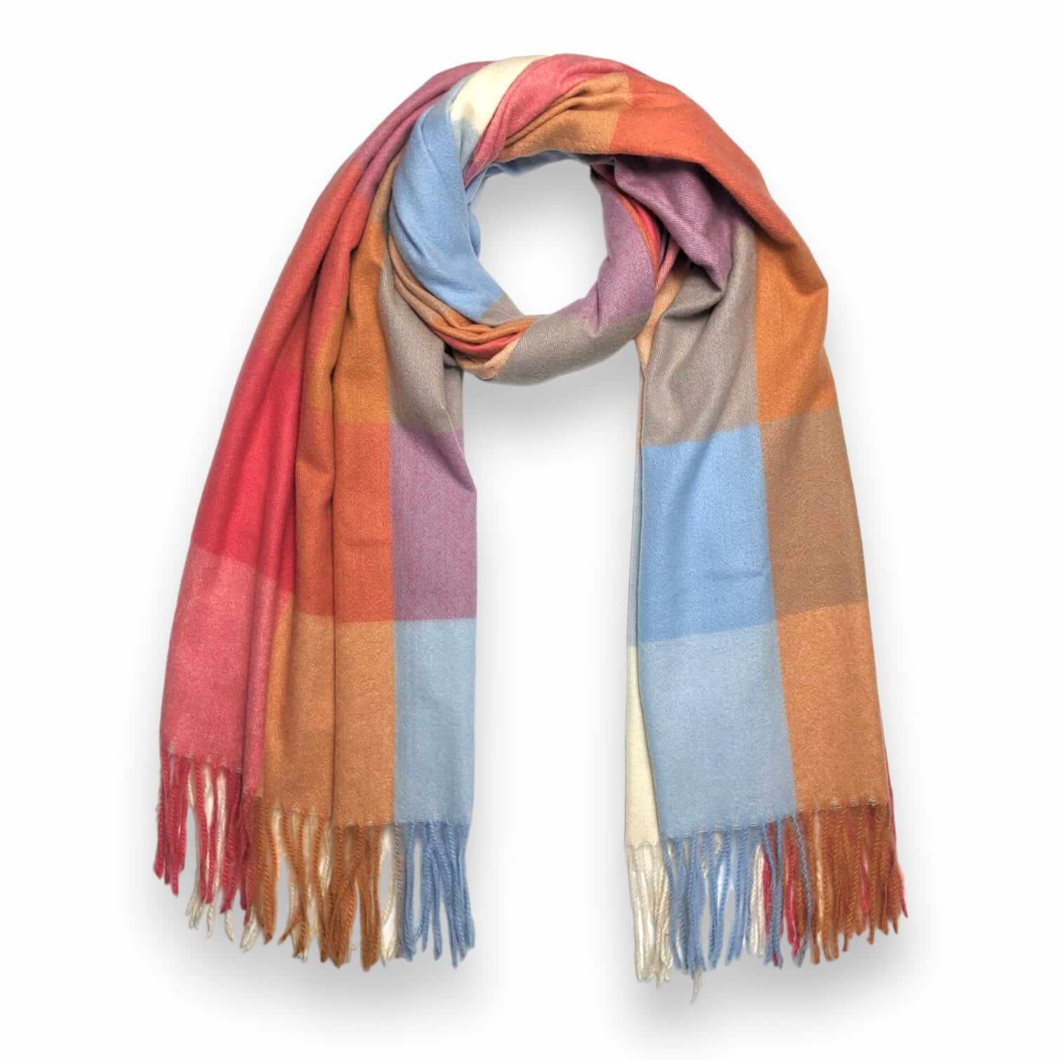 Coral Wool Mix Classic Check Scarf