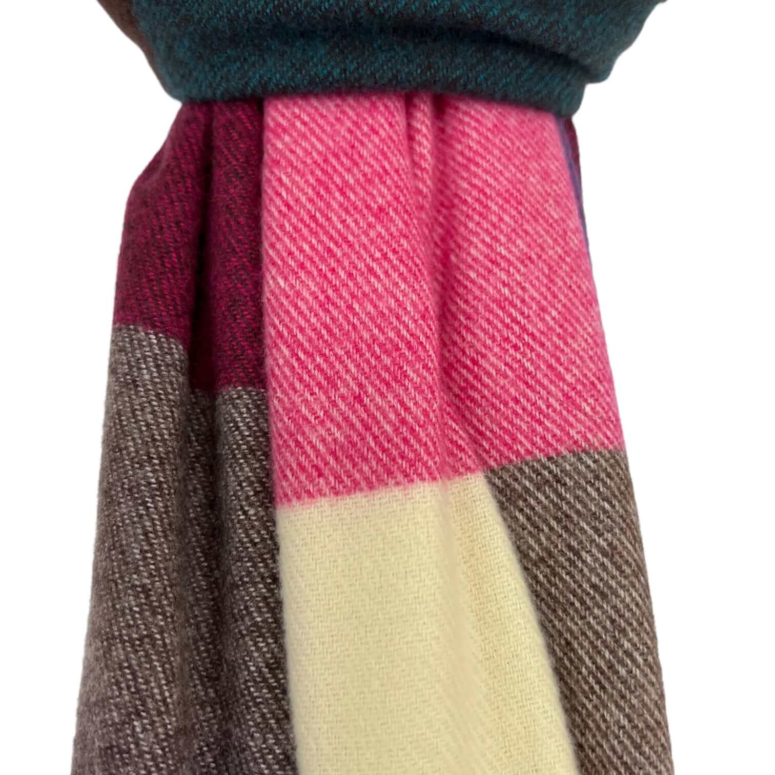 Teal and Pink Wool Mix Classic Check Scarf | The Jewellery Stop