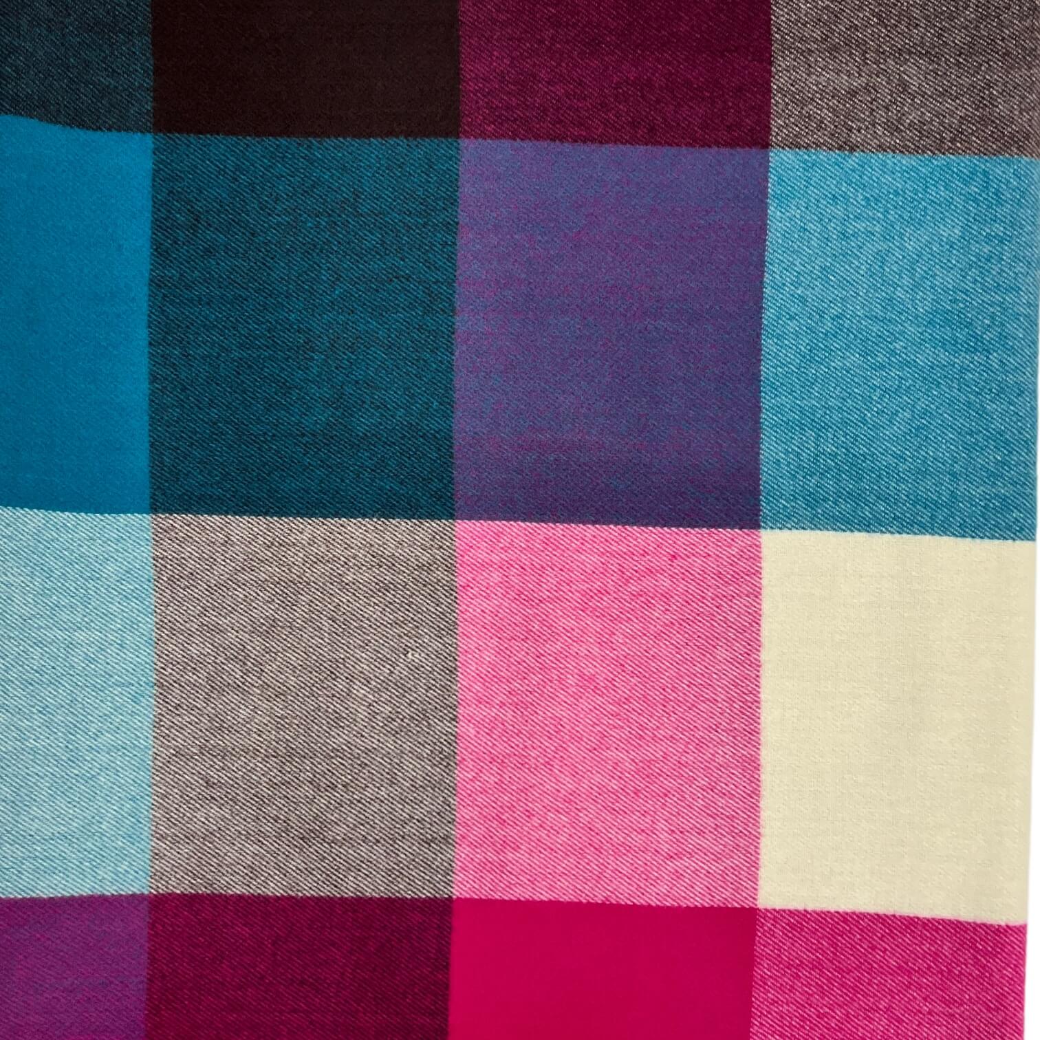 Teal and Pink Wool Mix Classic Check Scarf | The Jewellery Stop