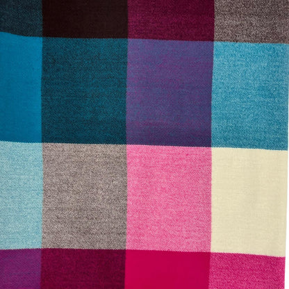 Teal and Pink Wool Mix Classic Check Scarf | The Jewellery Stop