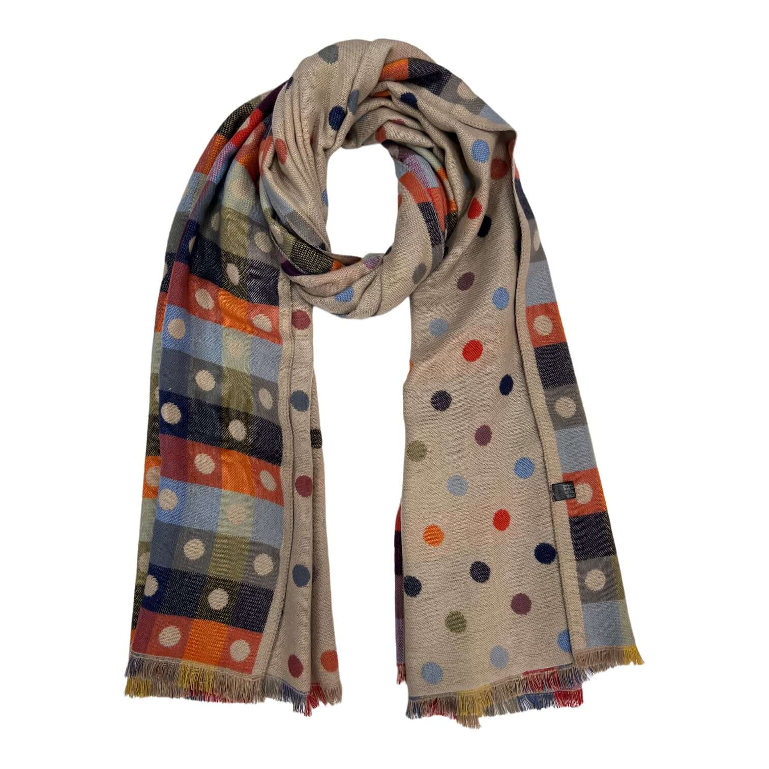 Cream and Multi Coloured Reversible Polka Dot Scarf | The Jewellery Stop