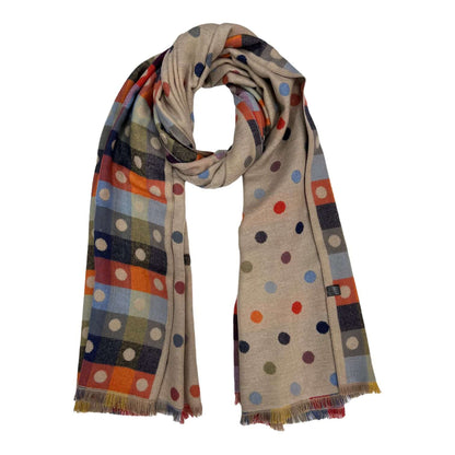 Cream and Multi Coloured Reversible Polka Dot Scarf | The Jewellery Stop