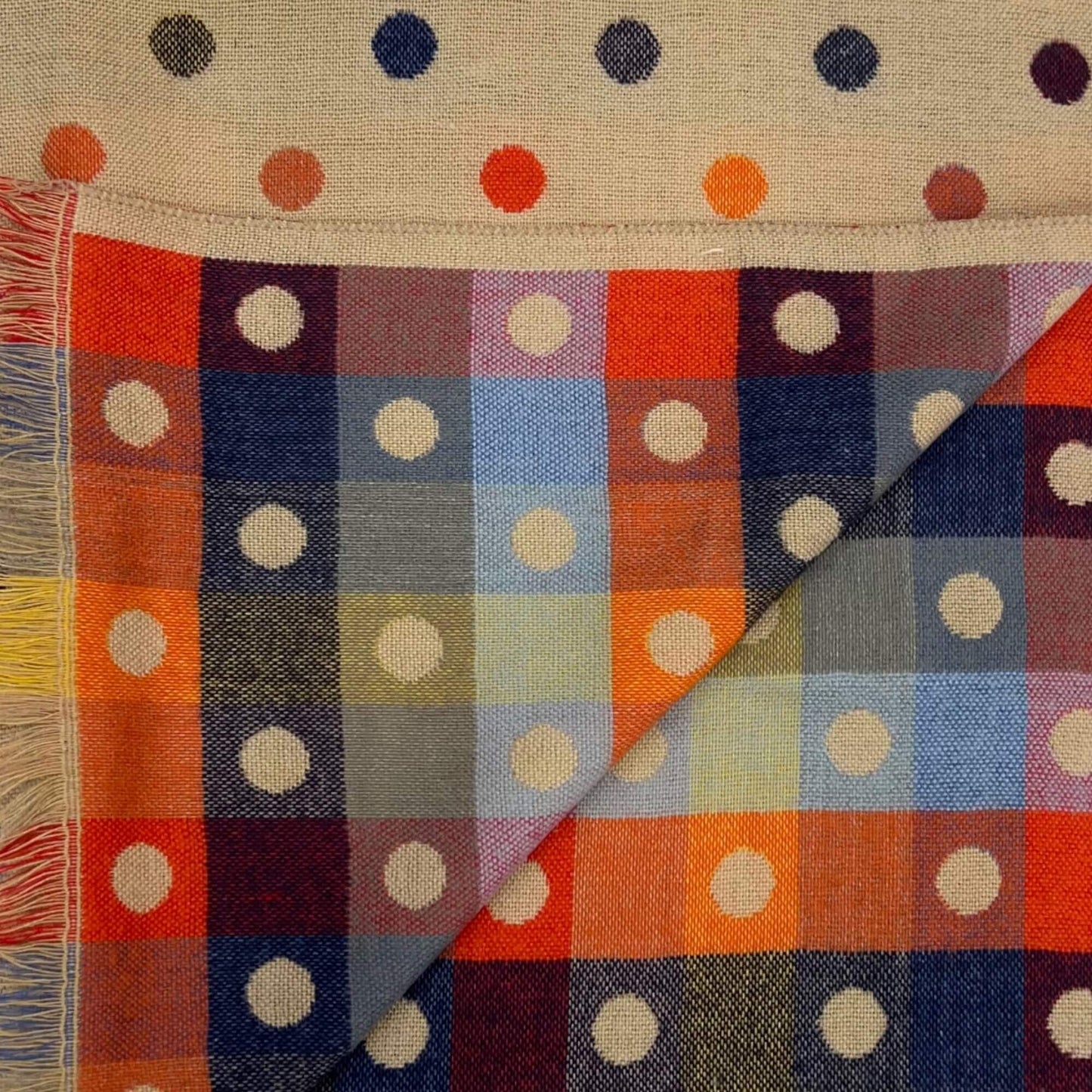 Cream and Multi Coloured Reversible Polka Dot Scarf | The Jewellery Stop