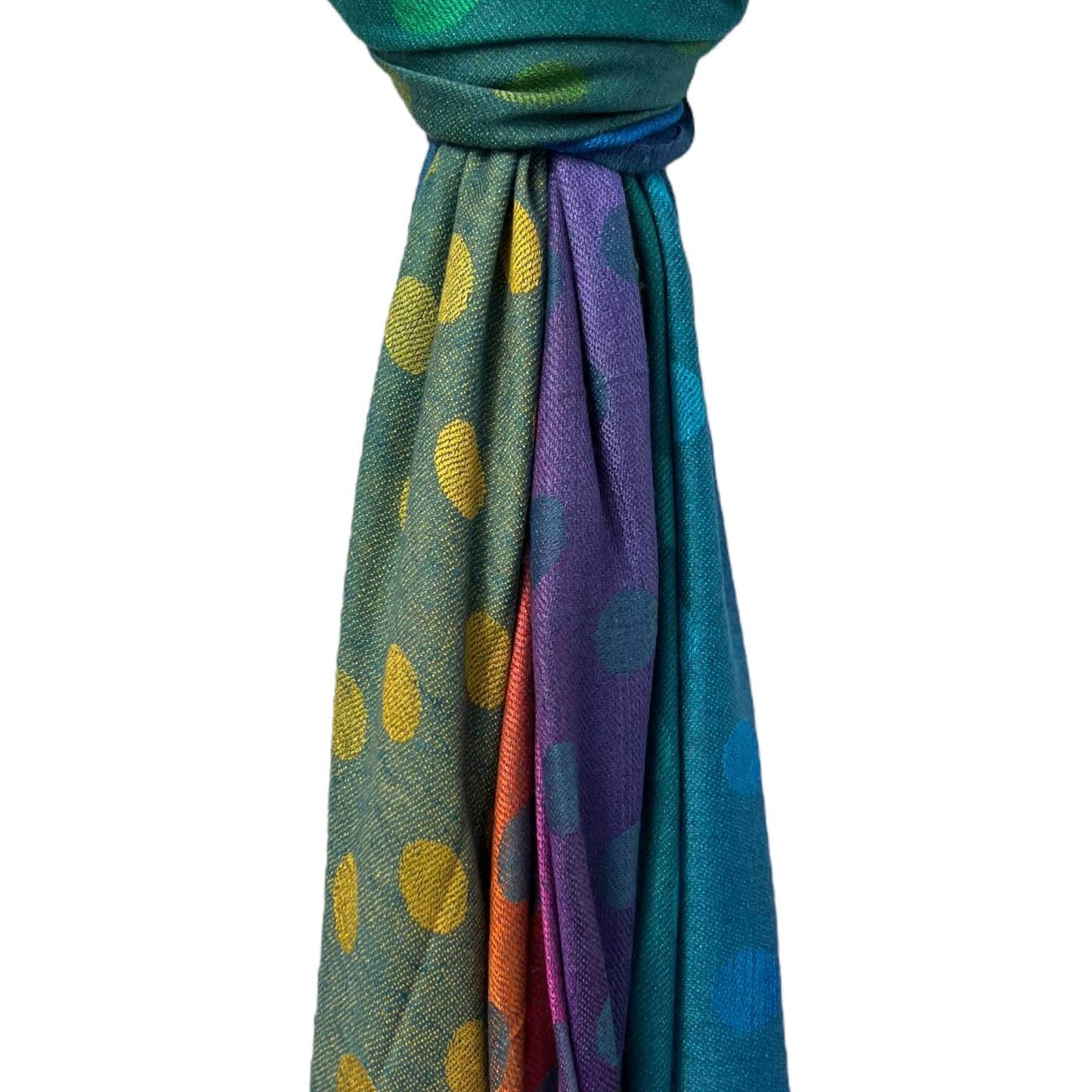 Teal Reversible Rainbow Polka Dot Pashmina