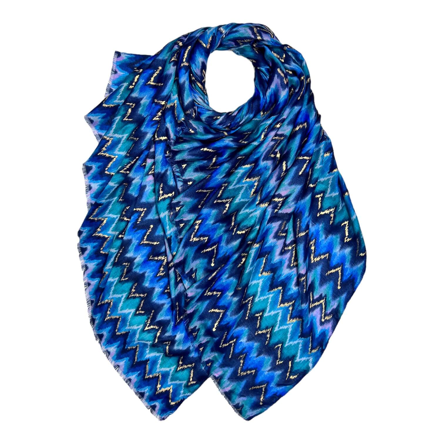 Blue And Gold Zigzag Scarf