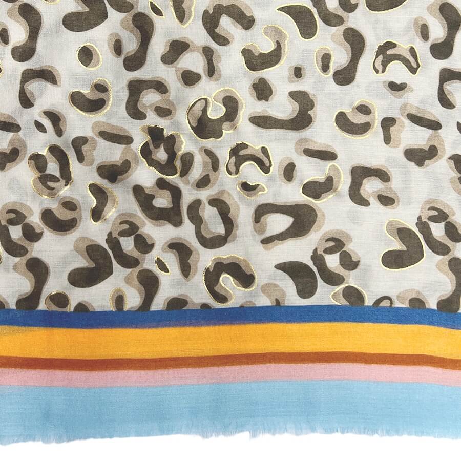 Leopard Print Scarf With Striped Blue Border | The Jewellery Stop