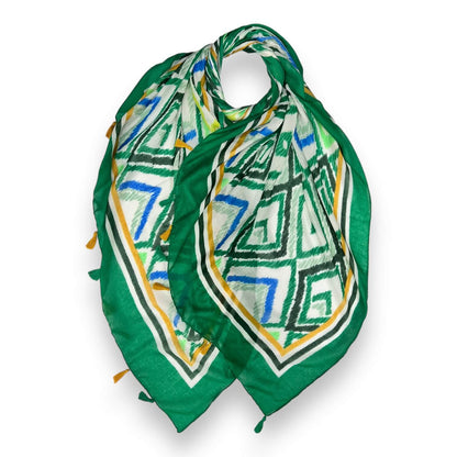 Large Green Casablanca Scarf With Tassels | The Jewellery Stop