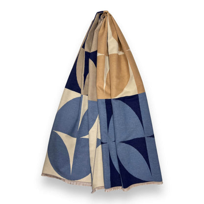 Beige And Navy Retro Print Cashmere Blend Scarf | The Jewellery Stop