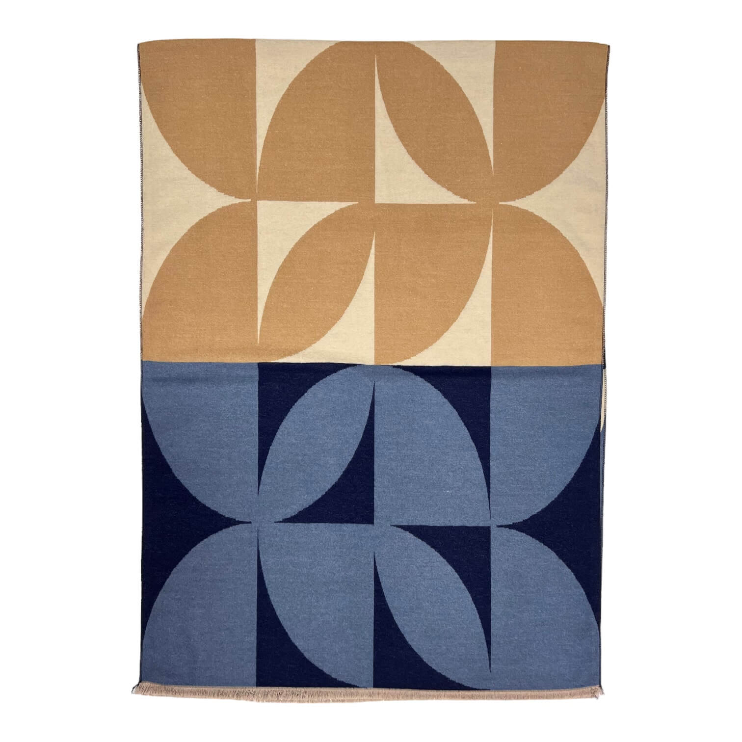 Beige And Navy Retro Print Cashmere Blend Scarf