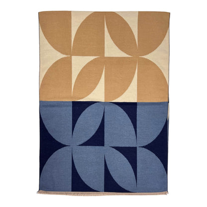 Beige And Navy Retro Print Cashmere Blend Scarf | The Jewellery Stop