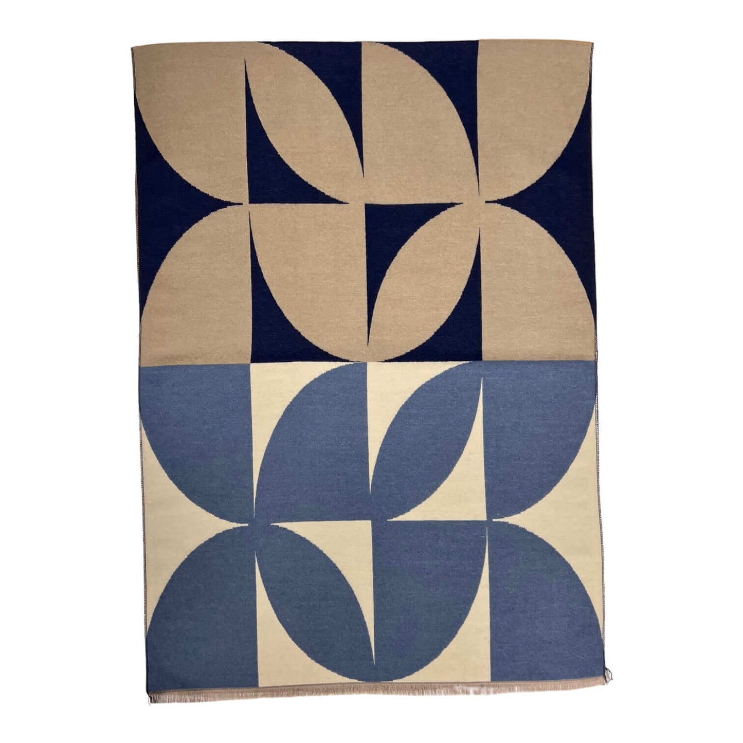 Beige And Navy Retro Print Cashmere Blend Scarf