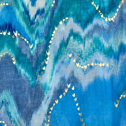 Blue Colourful Wave Scarf with Fringes