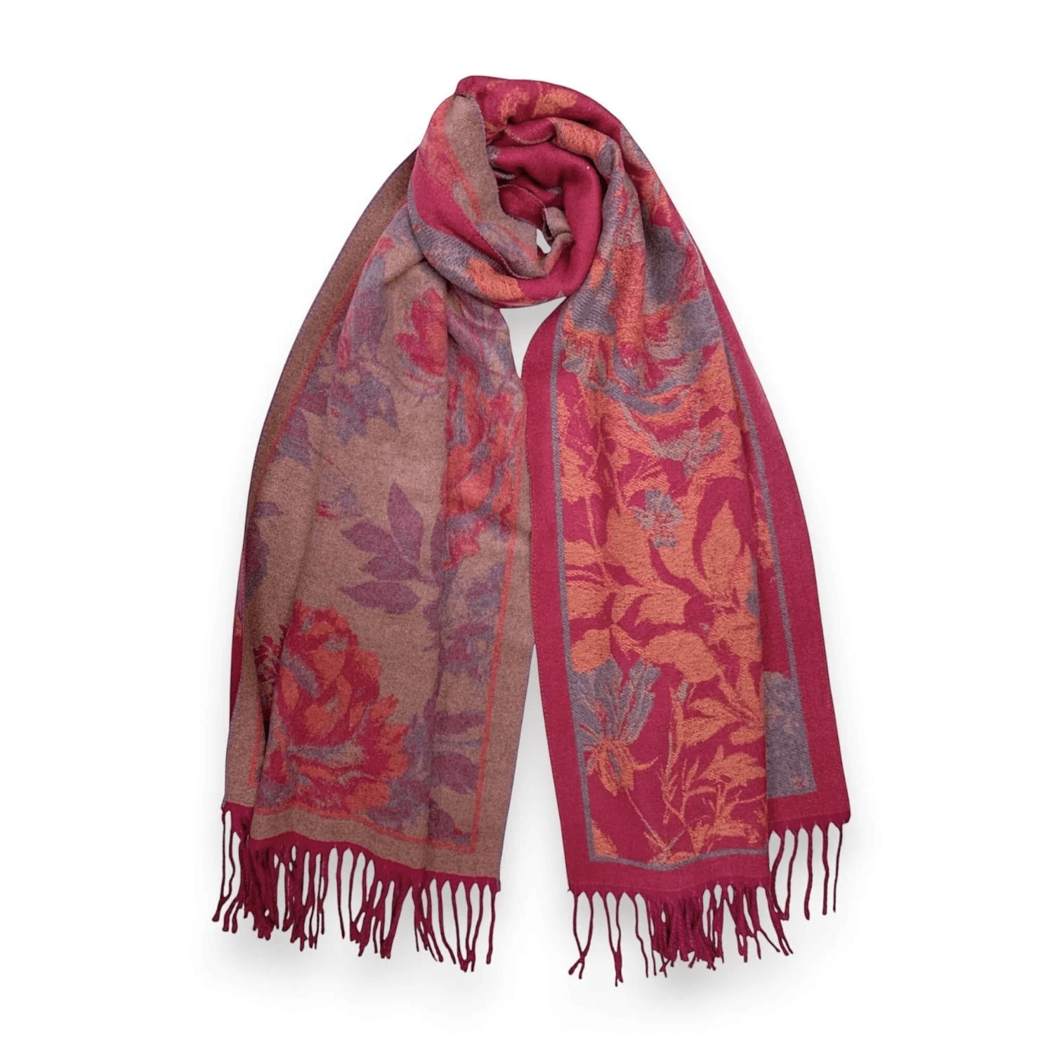 Fuchsia Flower Reversible Print Cashmere Blend Winter Scarf | The Jewellery Stop