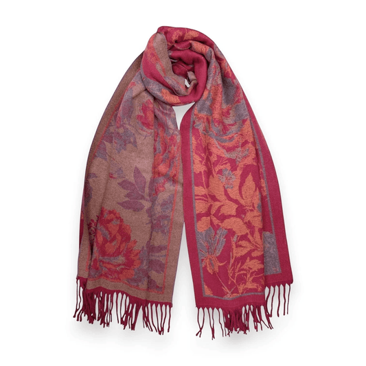 Fuchsia Flower Reversible Print Cashmere Blend Winter Scarf | The Jewellery Stop