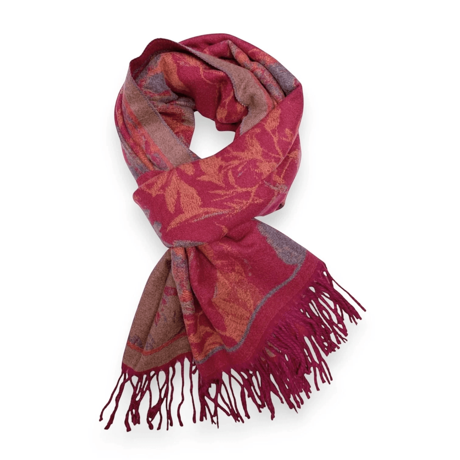 Fuchsia Flower Reversible Print Cashmere Blend Winter Scarf | The Jewellery Stop