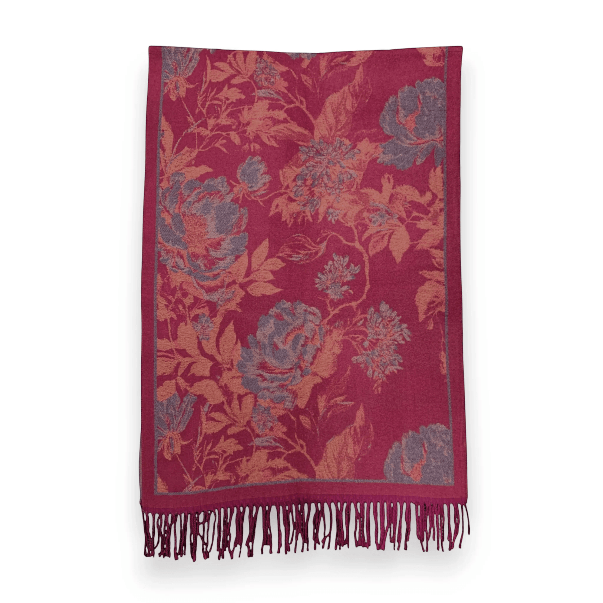 Fuchsia Flower Reversible Print Cashmere Blend Winter Scarf | The Jewellery Stop