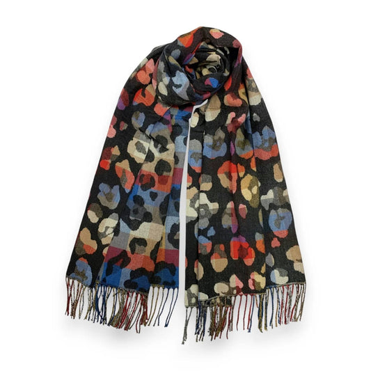 Black Rainbow Leopard Print Cashmere Blend Winter Scarf | The Jewellery Stop
