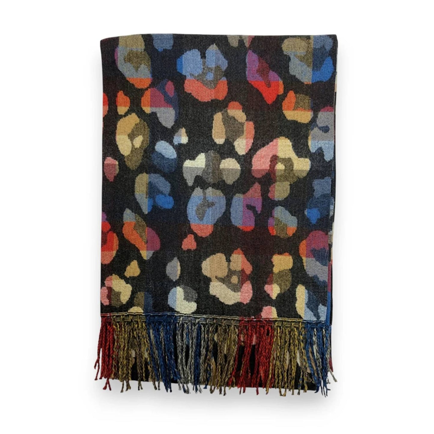 Black Rainbow Leopard Print Cashmere Blend Winter Scarf | The Jewellery Stop
