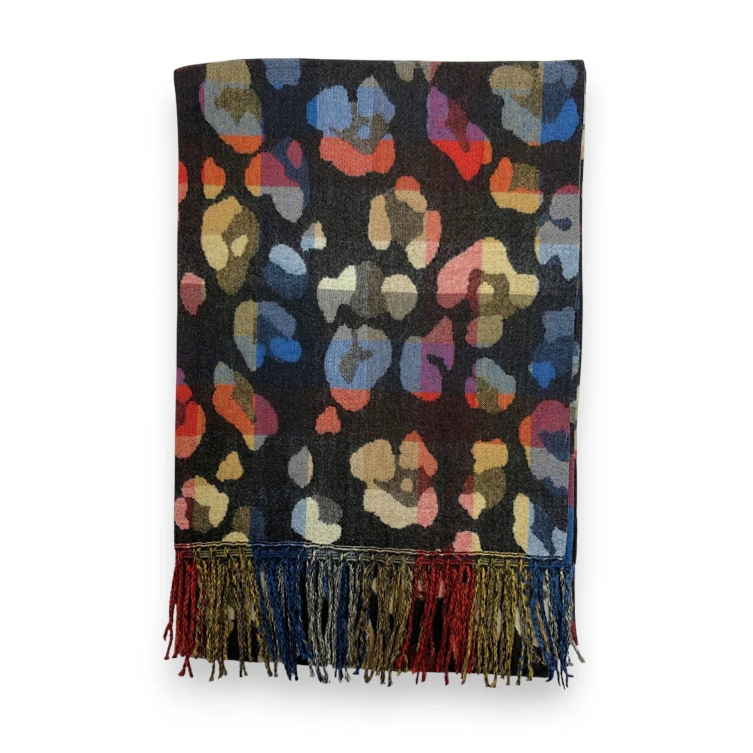 Black Rainbow Leopard Print Cashmere Blend Winter Scarf | The Jewellery Stop