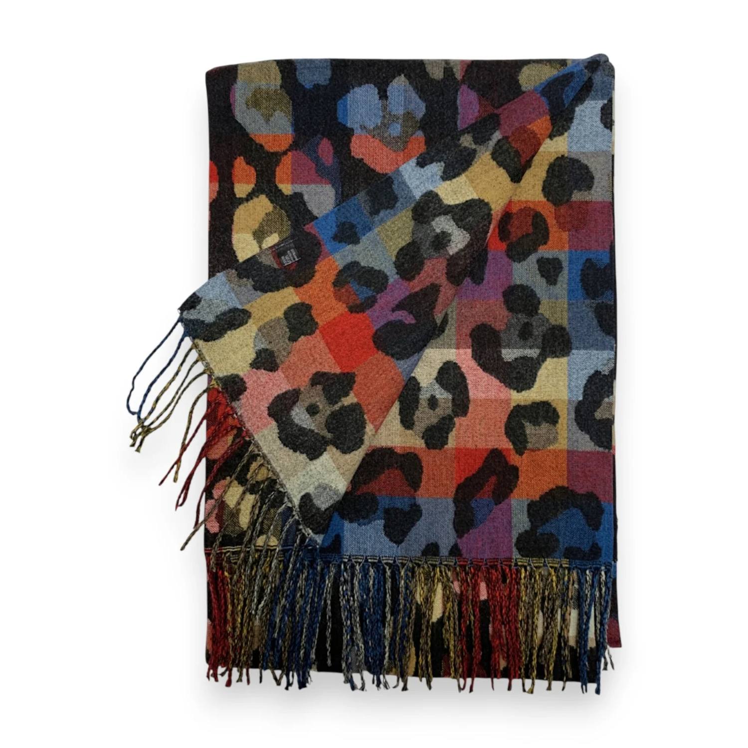 Black Rainbow Leopard Print Cashmere Blend Winter Scarf | The Jewellery Stop