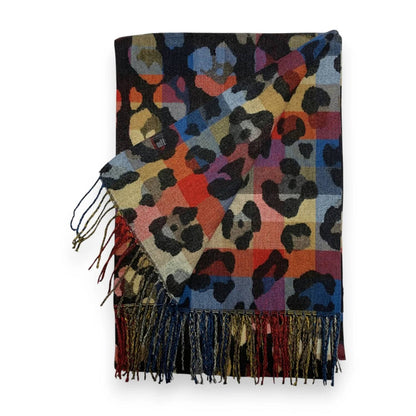 Black Rainbow Leopard Print Cashmere Blend Winter Scarf | The Jewellery Stop
