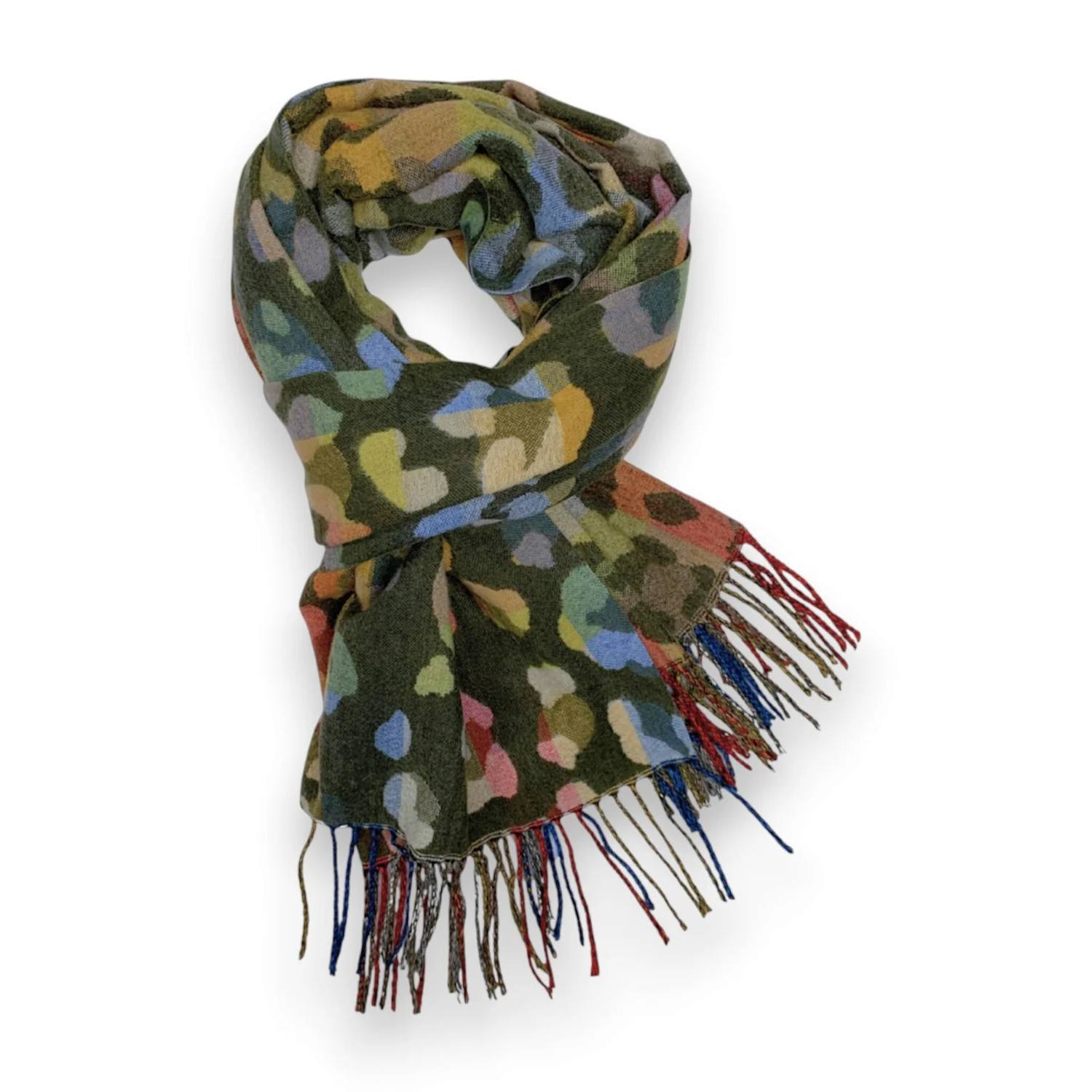 Green Rainbow Leopard Print Cashmere Blend Winter Scarf | The Jewellery Stop