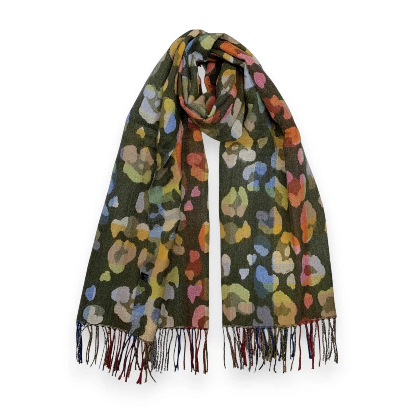 Green Rainbow Leopard Print Cashmere Blend Winter Scarf | The Jewellery Stop