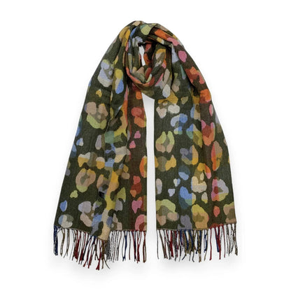 Green Rainbow Leopard Print Cashmere Blend Winter Scarf | The Jewellery Stop