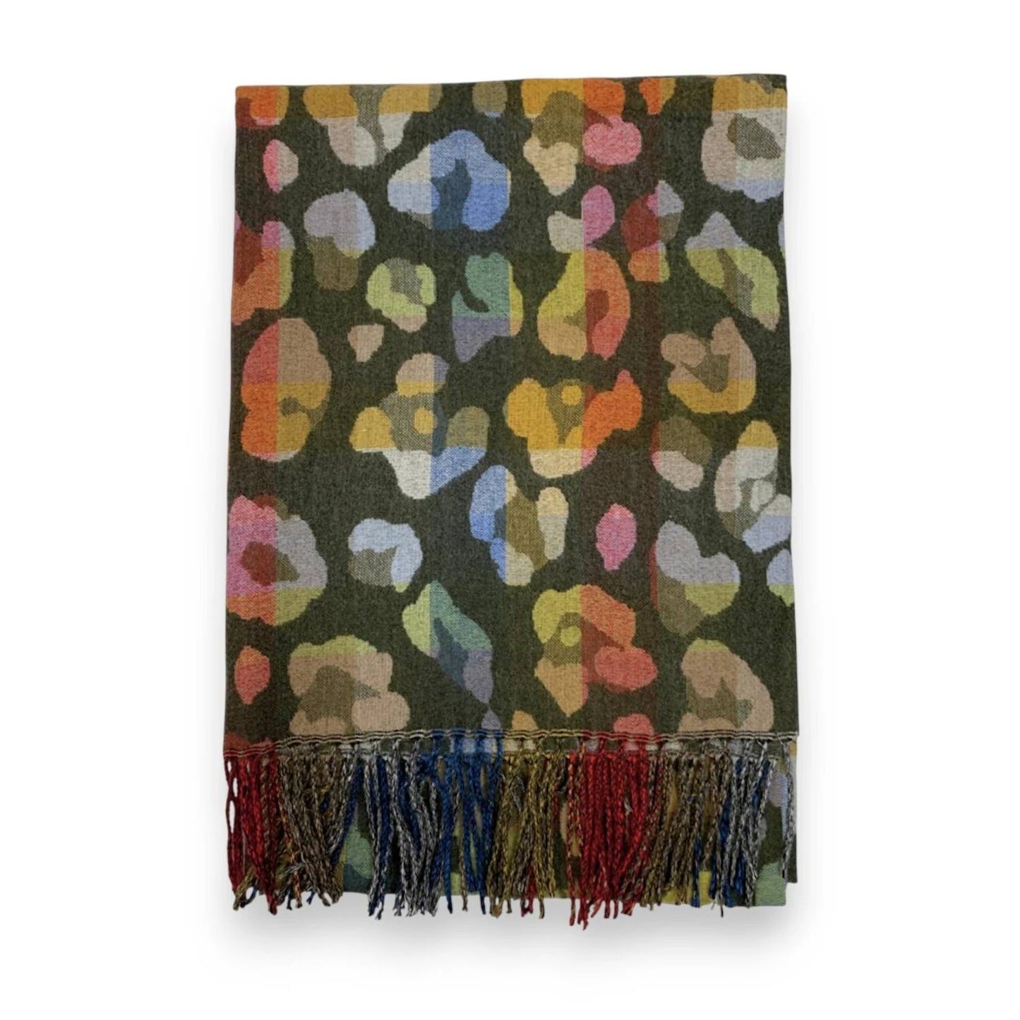 Green Rainbow Leopard Print Cashmere Blend Winter Scarf | The Jewellery Stop