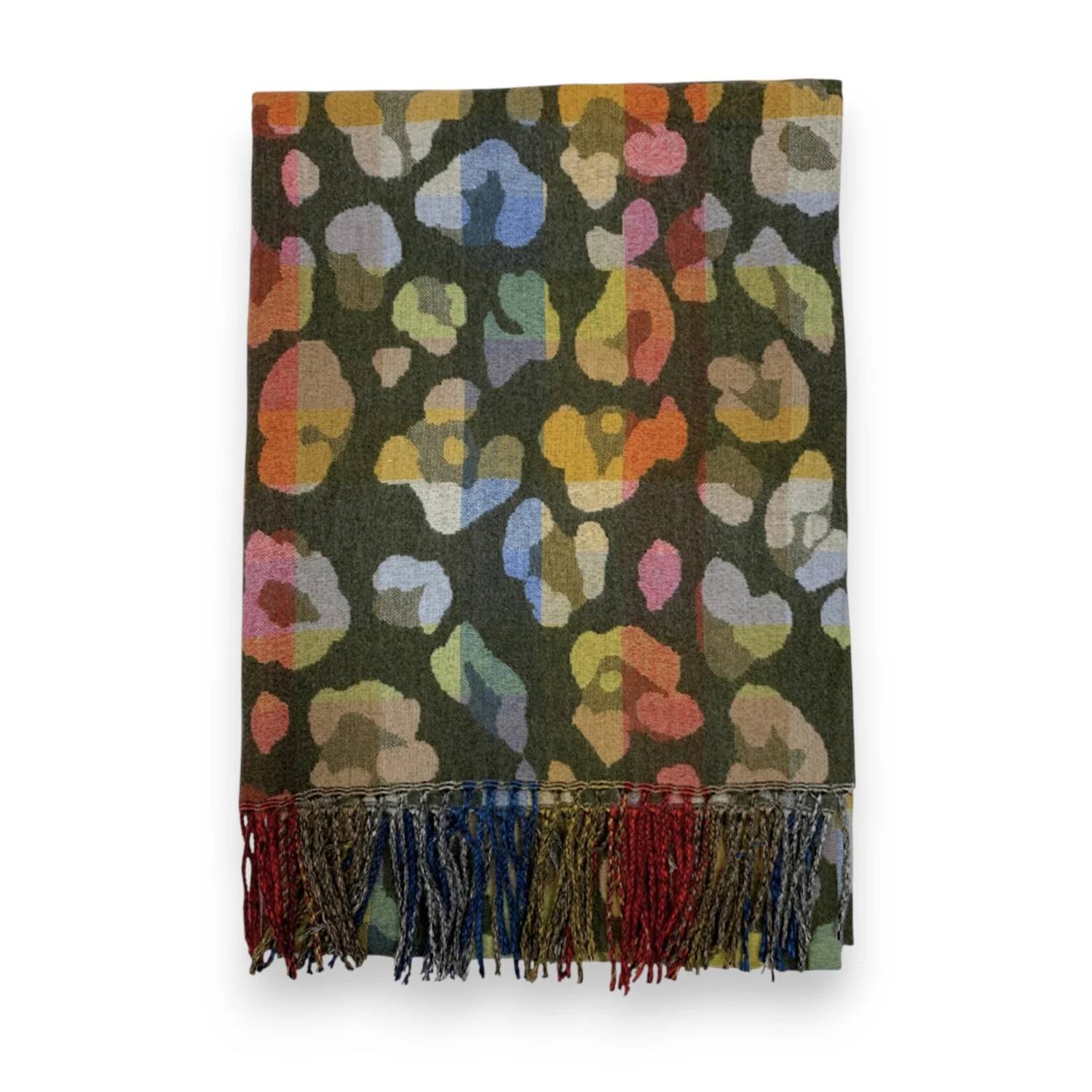 Green Rainbow Leopard Print Cashmere Blend Winter Scarf | The Jewellery Stop