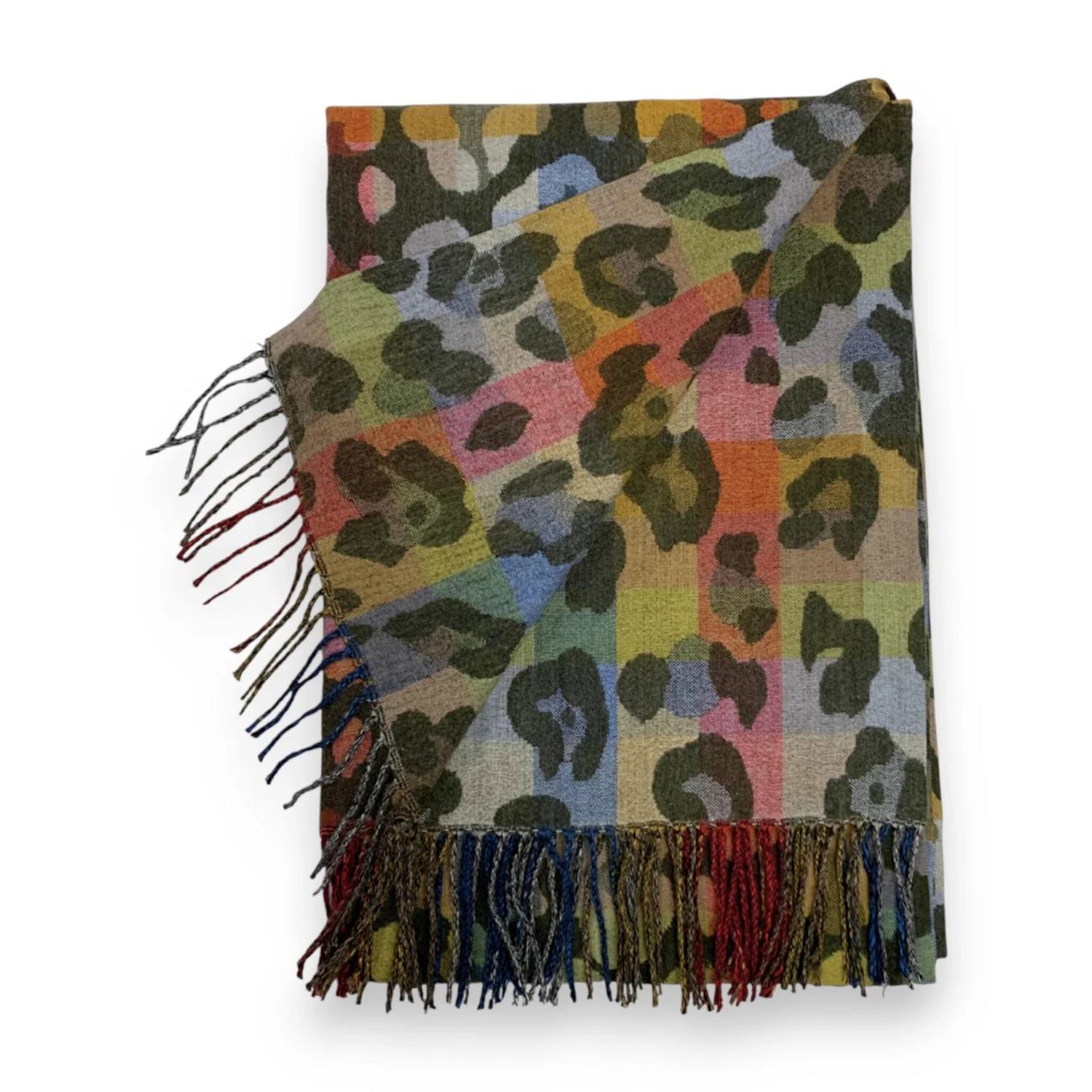 Green Rainbow Leopard Print Cashmere Blend Winter Scarf | The Jewellery Stop