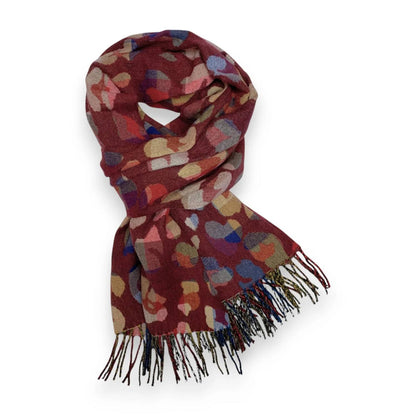 Burgundy Rainbow Leopard Print Cashmere Blend Winter Scarf | The Jewellery Stop