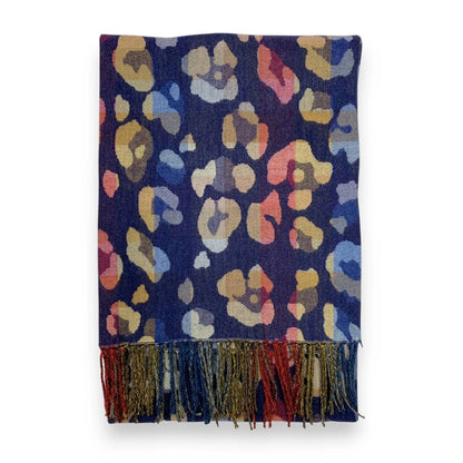 Navy Rainbow Leopard Print Cashmere Blend Winter Scarf | The Jewellery Stop