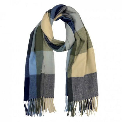 Blue Classic Check Print Wool Mix Winter Scarf | The Jewellery Stop