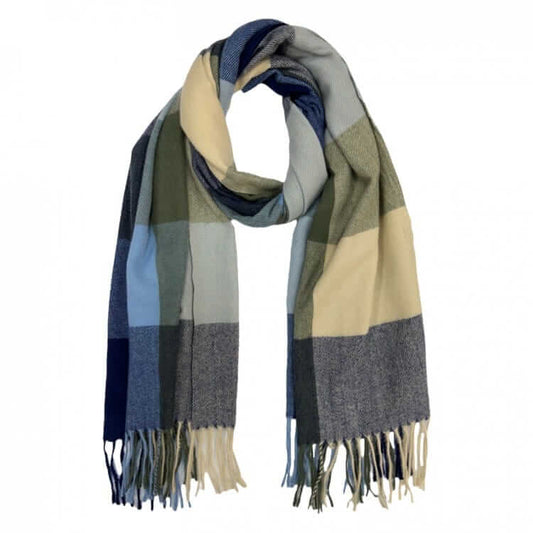 Blue Classic Check Print Wool Mix Winter Scarf