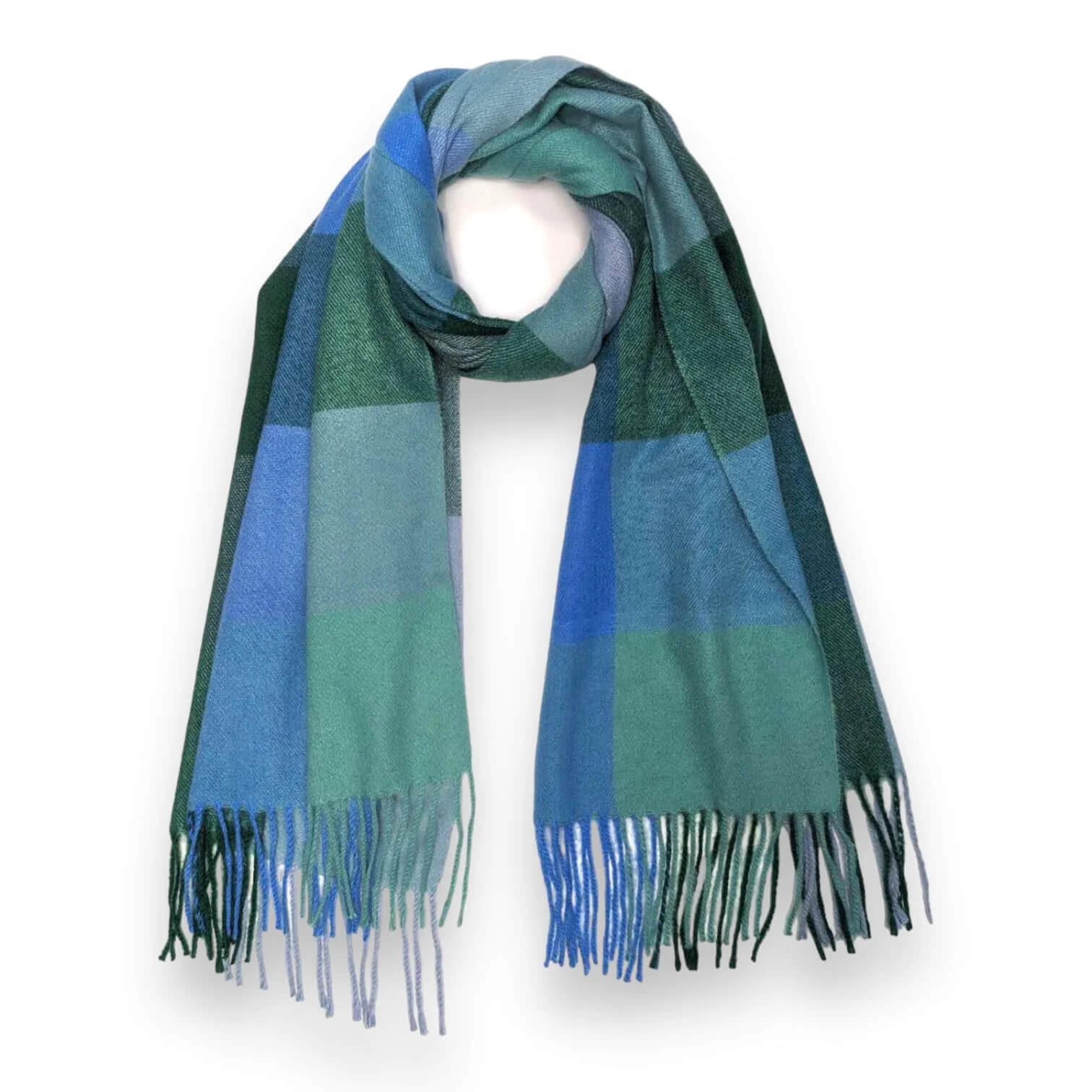 Cornflower Classic Check Print Wool Mix Winter Scarf | The Jewellery Stop