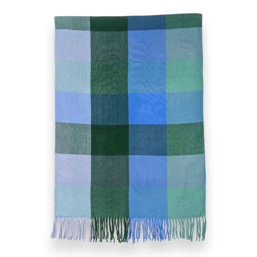 Cornflower Classic Check Print Wool Mix Winter Scarf | The Jewellery Stop