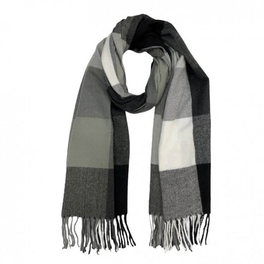 Black Classic Check Print Wool Mix Winter Scarf