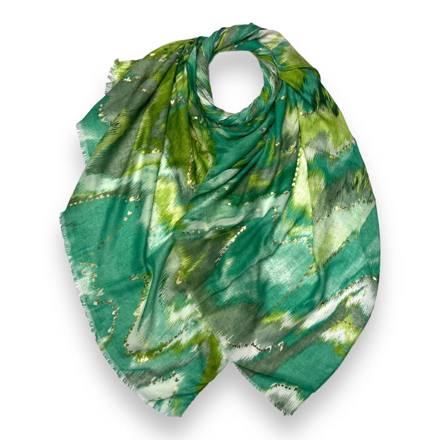 Green Colourful Wave Scarf With Fringes | The Jewellery Stop