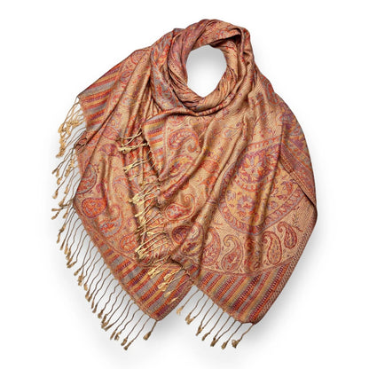 Ivory Pink Jacquard Paisley Pashmina | The Jewellery Stop