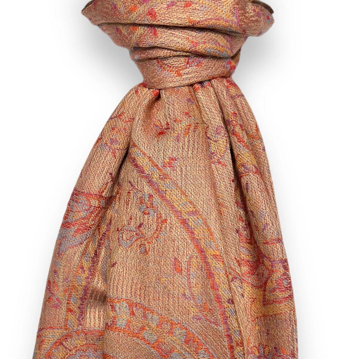 Ivory Pink Jacquard Paisley Pashmina | The Jewellery Stop