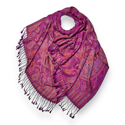 Magenta Jacquard Paisley Pashmina | The Jewellery Stop