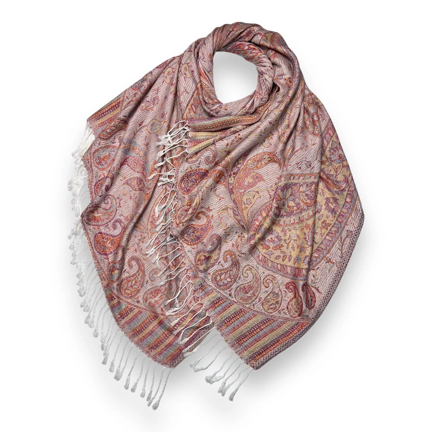 Rose Tan Jacquard Paisley Pashmina | The Jewellery Stop