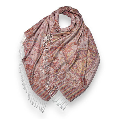 Rose Tan Jacquard Paisley Pashmina | The Jewellery Stop