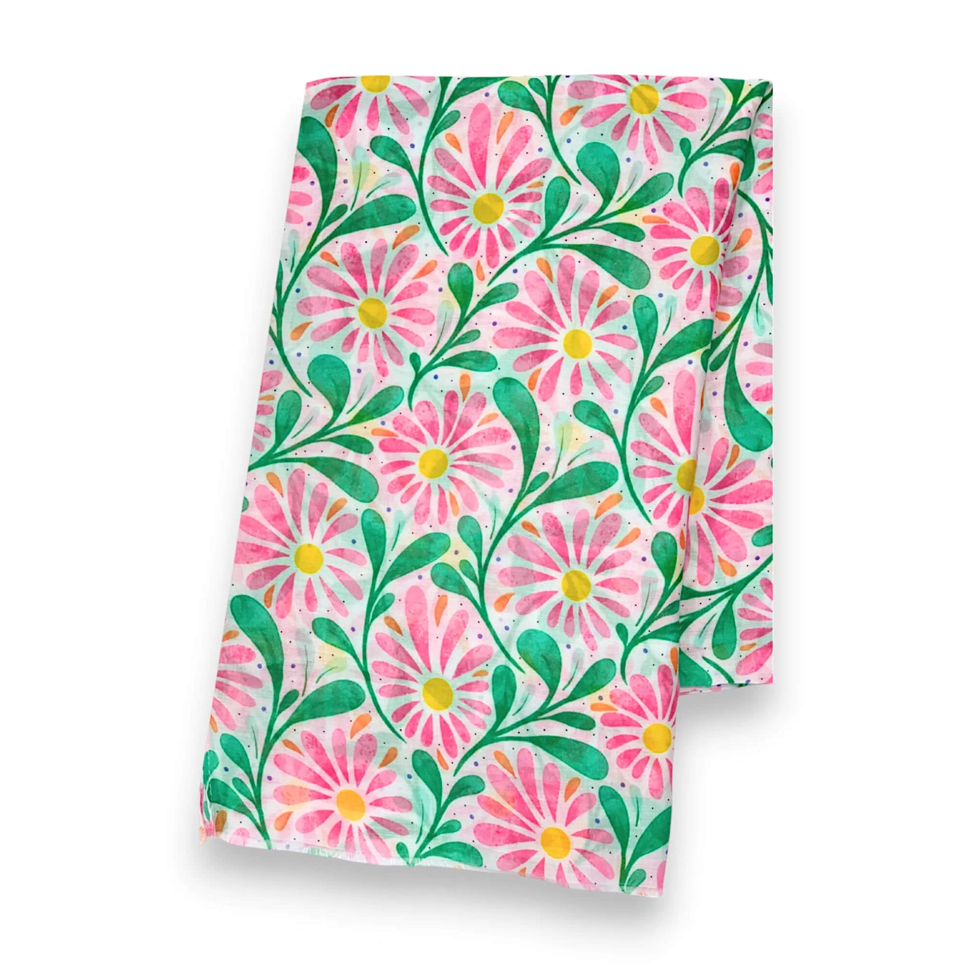 Pink Daisy Leaves Print Scarf | The Jewellery Stop